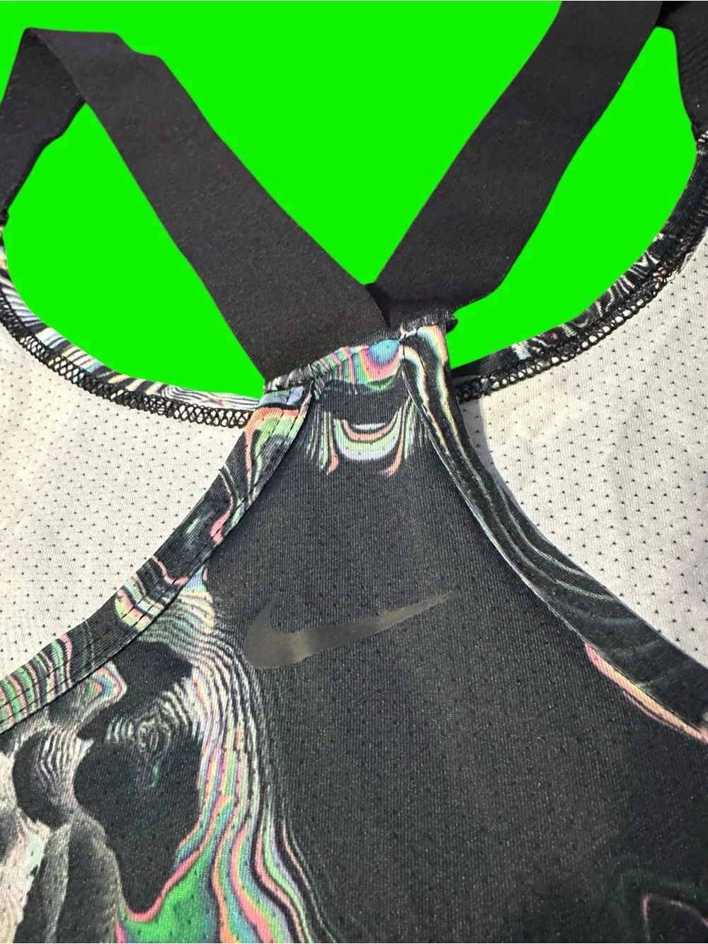 Nike Black & White/ Rainbow Marble-Print Racerback Crop Top
